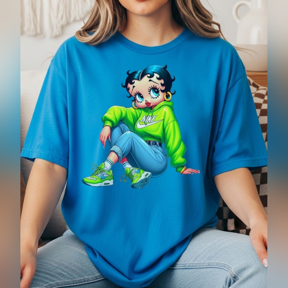 Black Betty Boop Dtf Cartoon Design Graphic Tshirt - Picture 3 of 8